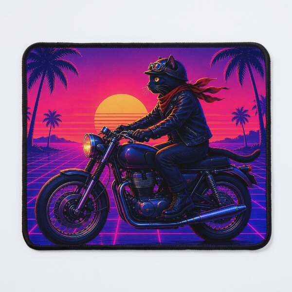 Item preview, Synthwave Cat Rider – Retro Motorcycle Artwork designed and sold by Dogandesighn.