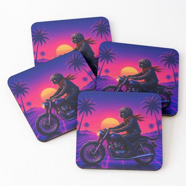 Item preview, Synthwave Cat Rider – Retro Motorcycle Artwork designed and sold by Dogandesighn.