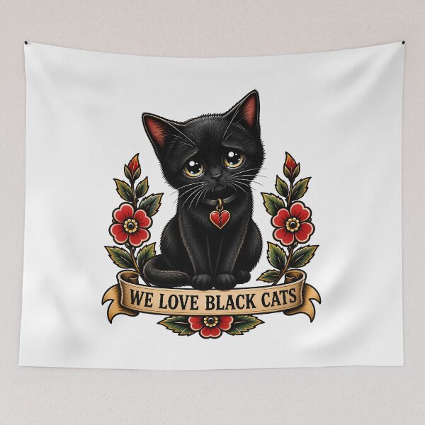 Item preview, Cute Black Cat We Love Black Cats Tattoo designed and sold by Old's Cool Cat Studio.