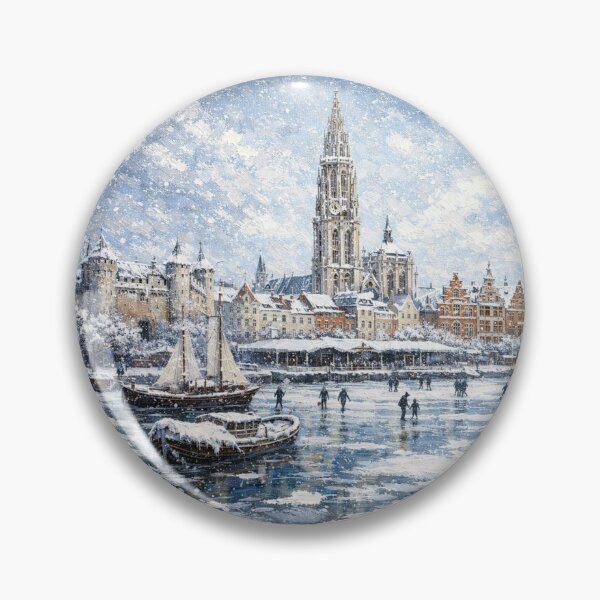 Item preview, Antwerp in Belgium painting – A Winter Scene in This Beautiful European City. designed and sold by GalleryKauffeld.