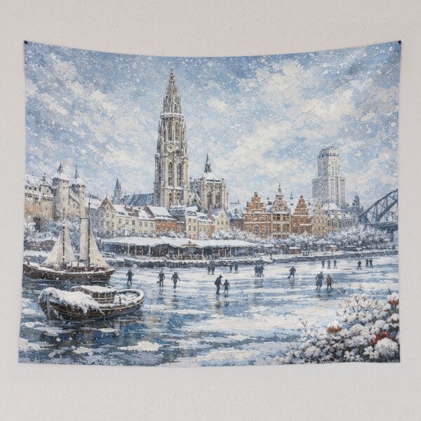 Item preview, Antwerp in Belgium painting – A Winter Scene in This Beautiful European City. designed and sold by GalleryKauffeld.