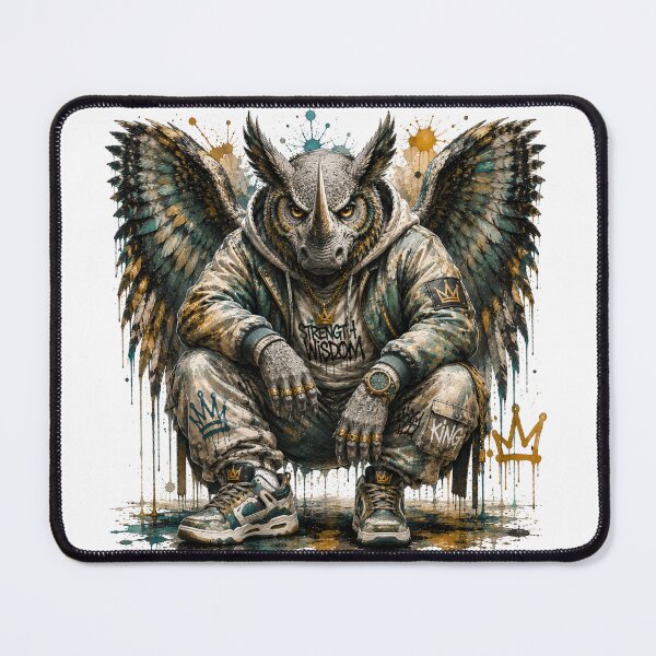 Item preview, Rhino Owl Hybrid – Urban Streetwear Graffiti Animal | Strength & Wisdom Art designed and sold by PLUSHIWORLDtm.