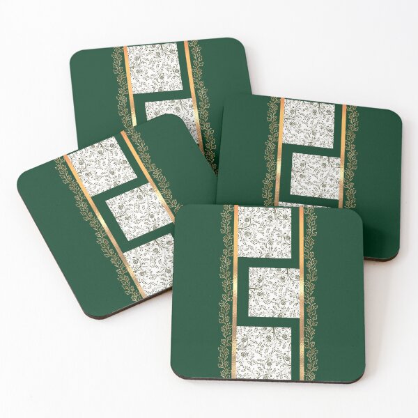 Item preview, Emerald Green & Gold Floral Vine Geometric Tiles Pattern designed and sold by Verantia.