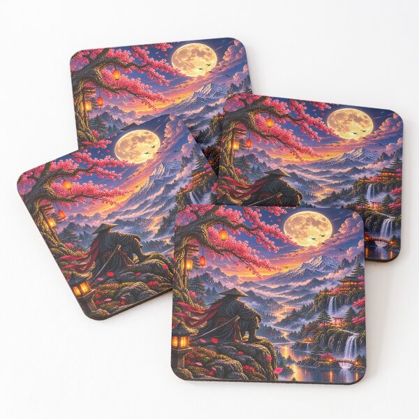 Item preview, Moonlit Mountain Ronin – Japanese Inspired Fantasy Landscape designed and sold by TeeVibeHaus.