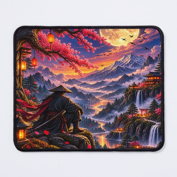 Item preview, Moonlit Mountain Ronin – Japanese Inspired Fantasy Landscape designed and sold by TeeVibeHaus.
