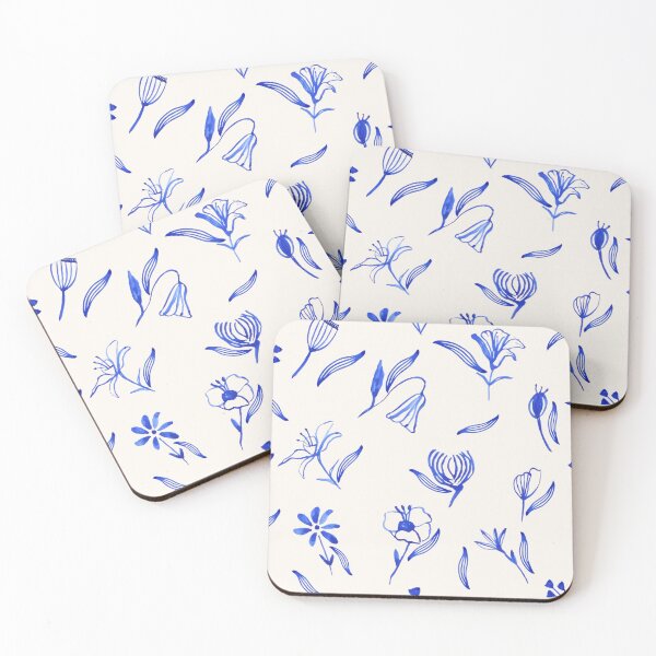 Item preview, Cobalt Blue Ceramic Flowers in Watercolor designed and sold by ElizabethCoelho.