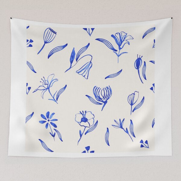 Item preview, Cobalt Blue Ceramic Flowers in Watercolor designed and sold by ElizabethCoelho.