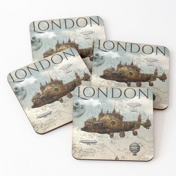 Item preview, London steampunk style with amazing flying zeppelin designed and sold by SeoulInkSoul.
