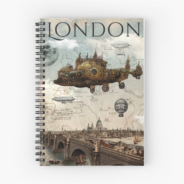 Item preview, London steampunk style with amazing flying zeppelin designed and sold by SeoulInkSoul.