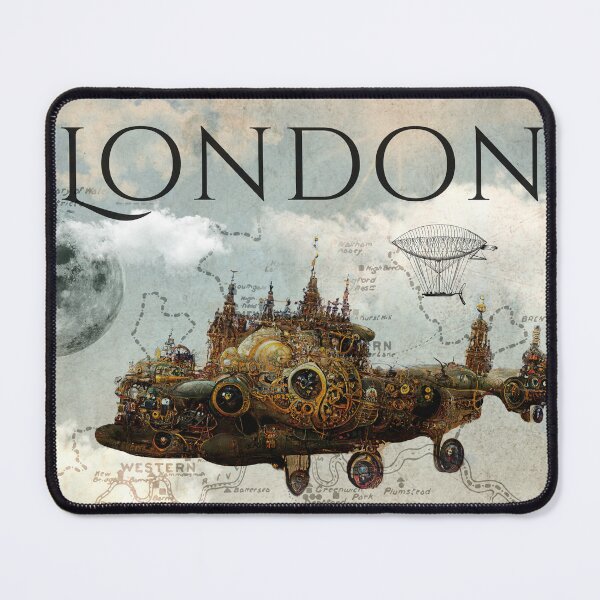 Item preview, London steampunk style with amazing flying zeppelin designed and sold by SeoulInkSoul.