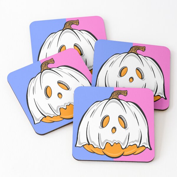 Item preview, Orange Pumpkin Ghost With pink and blue background  designed and sold by missmann.