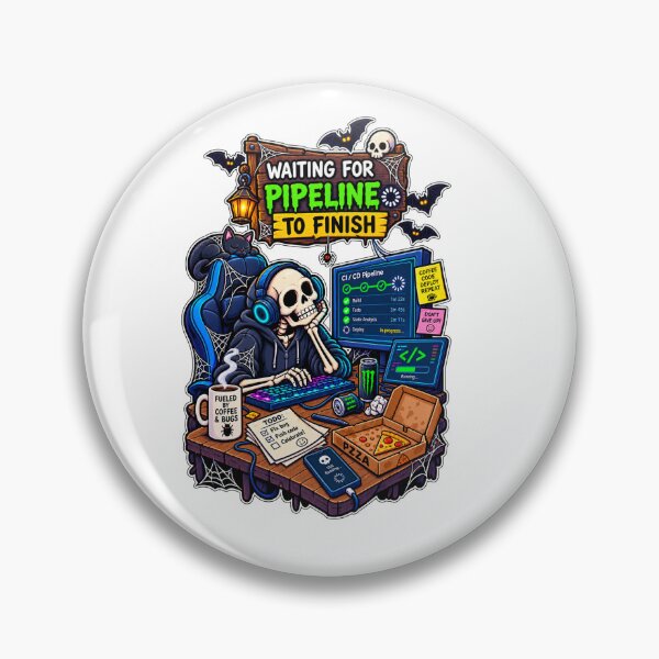 Item preview, Waiting For Code To Build Spooky Skeleton Halloween T-Shirt and Sticker designed and sold by PixelForge Studio2.