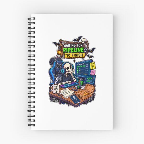 Item preview, Waiting For Code To Build Spooky Skeleton Halloween T-Shirt and Sticker designed and sold by PixelForge Studio2.