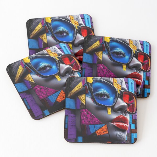 Item preview, Vibrant Cubist Woman Portrait with Mosaic Glasses designed and sold by ArhaanFashions.