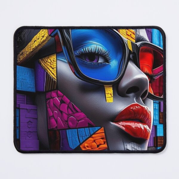 Item preview, Vibrant Cubist Woman Portrait with Mosaic Glasses designed and sold by ArhaanFashions.