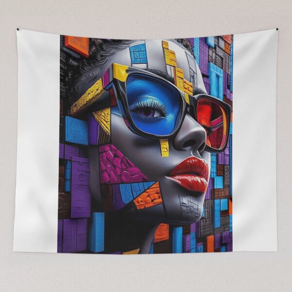 Item preview, Vibrant Cubist Woman Portrait with Mosaic Glasses designed and sold by ArhaanFashions.