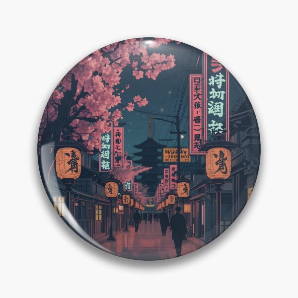 Artikelvorschau, Japanische Straße bei Nacht Ukiyoe Kirschblütenlaternen entworfen und verkauft von GrinGalore.