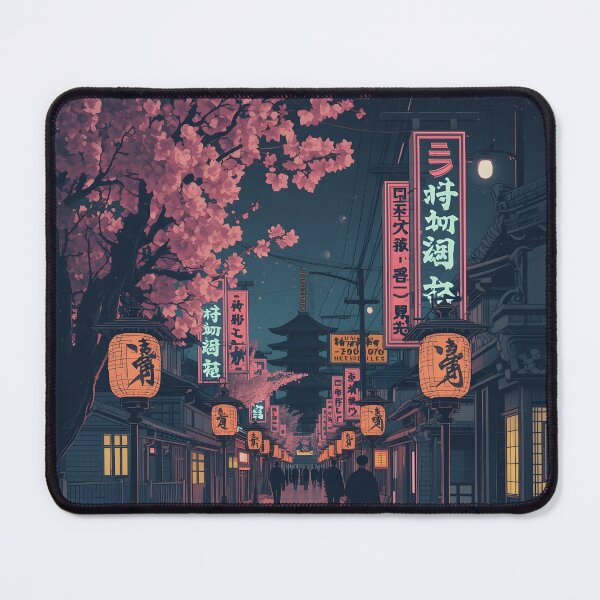 Item preview, Japanese Street at Night Ukiyoe Cherry Blossom Lanterns designed and sold by GrinGalore.