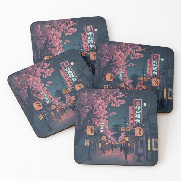 Item preview, Japanese Street at Night Ukiyoe Cherry Blossom Lanterns designed and sold by GrinGalore.