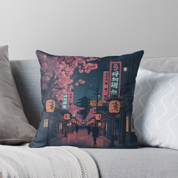 Item preview, Japanese Street at Night Ukiyoe Cherry Blossom Lanterns designed and sold by GrinGalore.