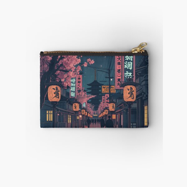 Artikelvorschau, Japanische Straße bei Nacht Ukiyoe Kirschblütenlaternen entworfen und verkauft von GrinGalore.