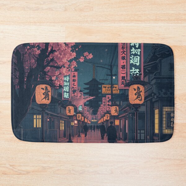 Artikelvorschau, Japanische Straße bei Nacht Ukiyoe Kirschblütenlaternen entworfen und verkauft von GrinGalore.