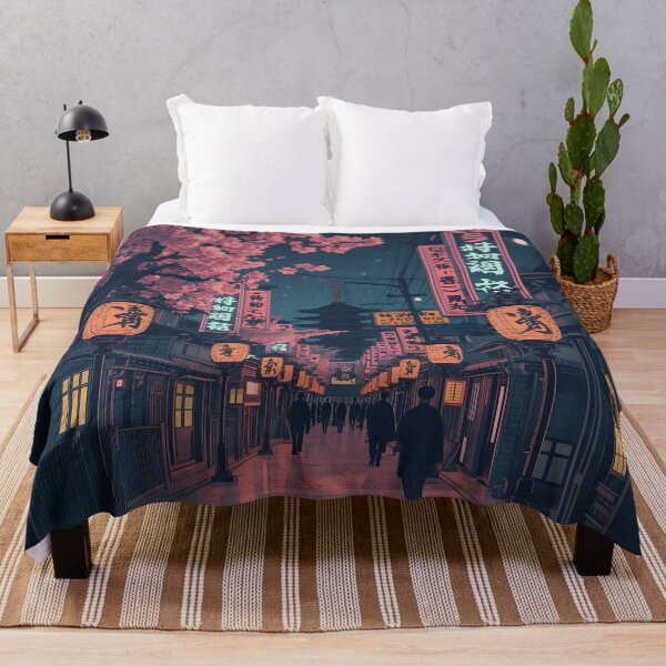 Item preview, Japanese Street at Night Ukiyoe Cherry Blossom Lanterns designed and sold by GrinGalore.