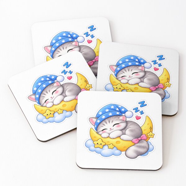 Item preview, Cute Sleeping Cat on Moon Kawaii Dreamy Sticker designed and sold by Genzfirevibes.