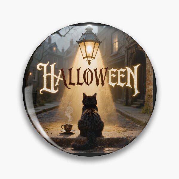 Item preview, Black Cat Sitting Under a Glowing Lantern on Halloween Night designed and sold by OksArtStudio.