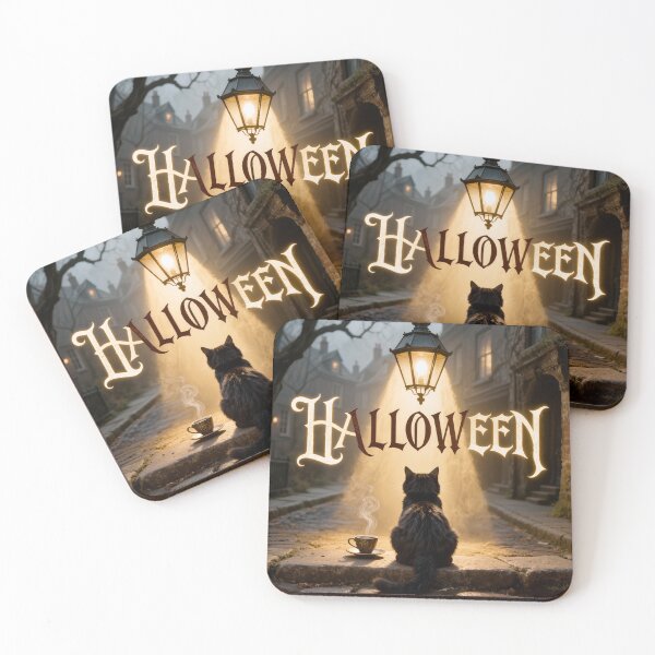 Item preview, Black Cat Sitting Under a Glowing Lantern on Halloween Night designed and sold by OksArtStudio.