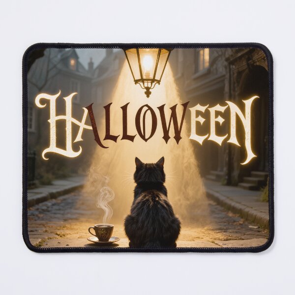 Item preview, Black Cat Sitting Under a Glowing Lantern on Halloween Night designed and sold by OksArtStudio.
