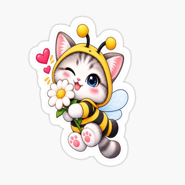 Item preview, Cute Bee Cat With Flower Kawaii Sticker designed and sold by Genzfirevibes.