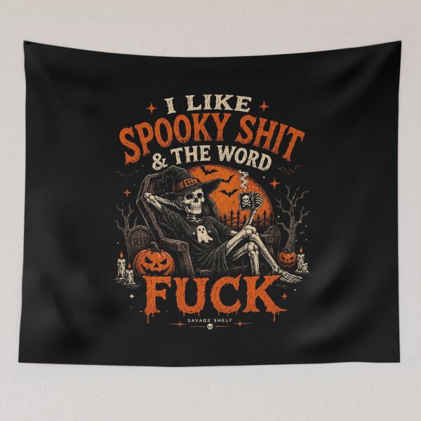 Item preview, I Like Spooky Shit & The Word Fuck Halloween Skeleton Pumpkin designed and sold by LoriaTaven.