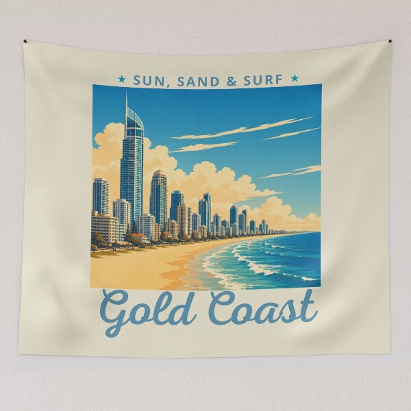 Item preview, Gold Coast in Australia, Vintage Art Travel Landscape designed and sold by MaateoDesign.