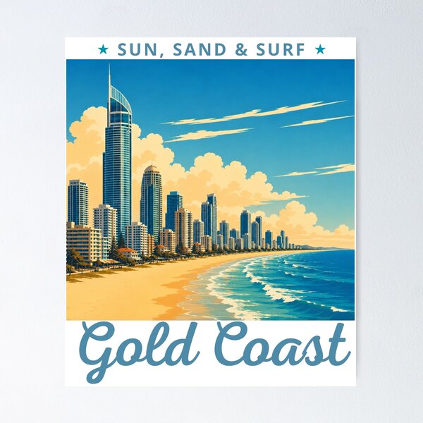 Item preview, Gold Coast in Australia, Vintage Art Travel Landscape designed and sold by MaateoDesign.