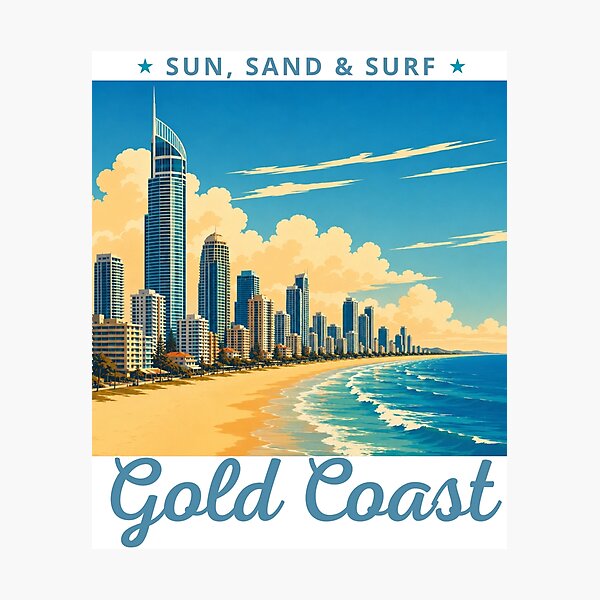 Item preview, Gold Coast in Australia, Vintage Art Travel Landscape designed and sold by MaateoDesign.