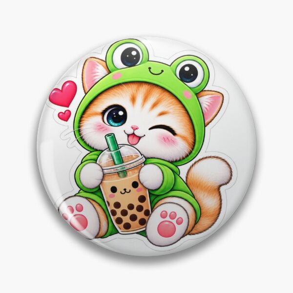 Item preview, Cute Frog Cat With Bubble Tea Kawaii Sticker designed and sold by Genzfirevibes.