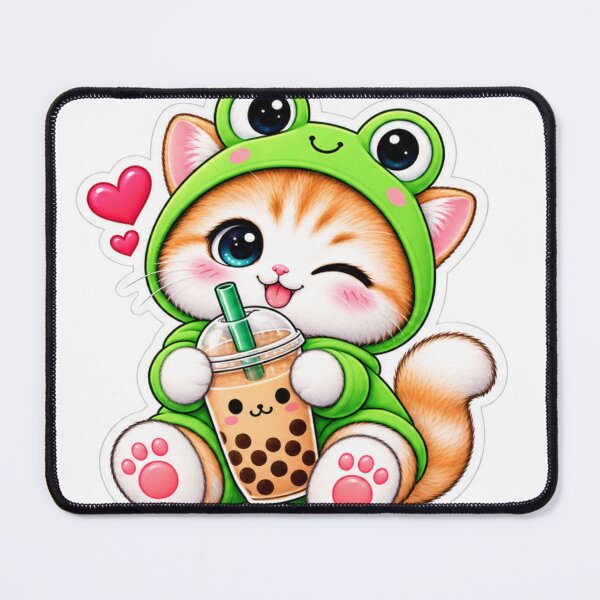 Item preview, Cute Frog Cat With Bubble Tea Kawaii Sticker designed and sold by Genzfirevibes.