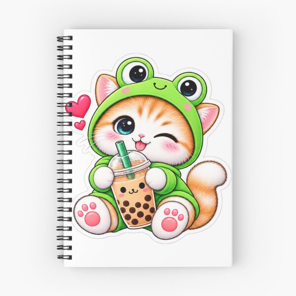 Item preview, Cute Frog Cat With Bubble Tea Kawaii Sticker designed and sold by Genzfirevibes.