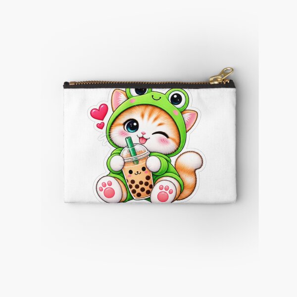 Item preview, Cute Frog Cat With Bubble Tea Kawaii Sticker designed and sold by Genzfirevibes.