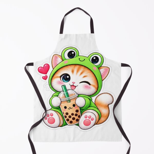 Item preview, Cute Frog Cat With Bubble Tea Kawaii Sticker designed and sold by Genzfirevibes.