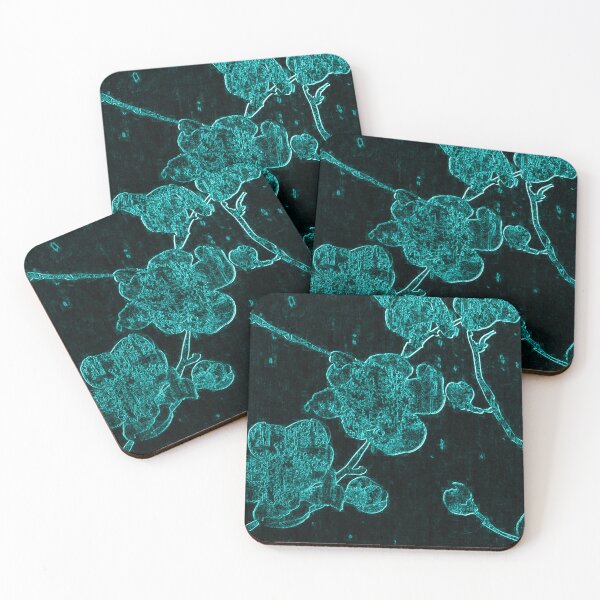 Item preview, Neon Cyan Cherry Blossom – Dark Botanical Art | Chromatic Collection designed and sold by BatNature.