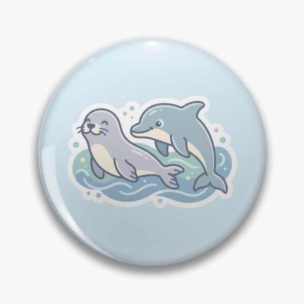Item preview, Seal and Dolphin Swimming Together Kawaii Illustration designed and sold by Anthonellatk.