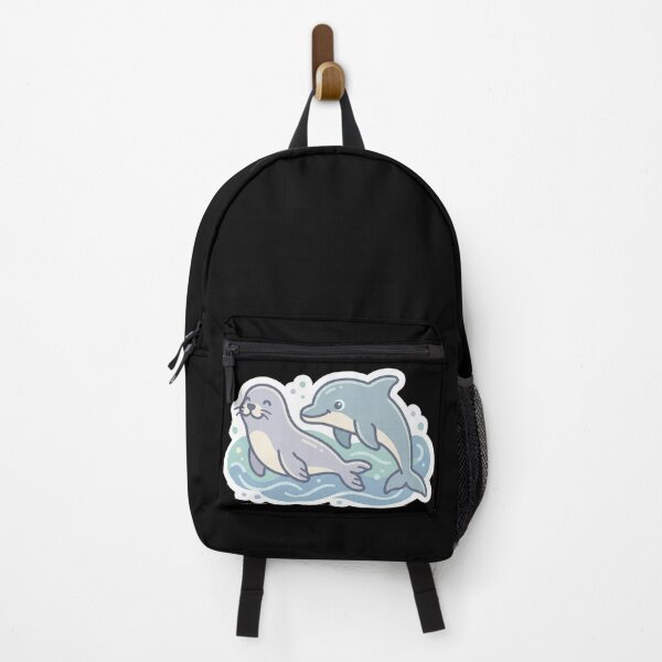 Item preview, Seal and Dolphin Swimming Together Kawaii Illustration designed and sold by Anthonellatk.