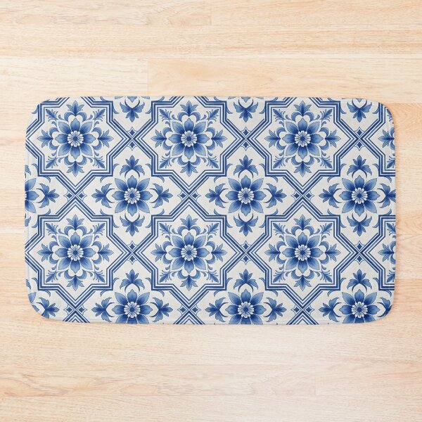 Item preview, Blue and White Floral Tile Pattern designed and sold by HappyOops.