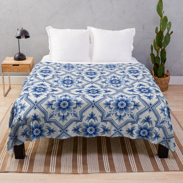 Item preview, Blue and White Floral Tile Pattern designed and sold by HappyOops.