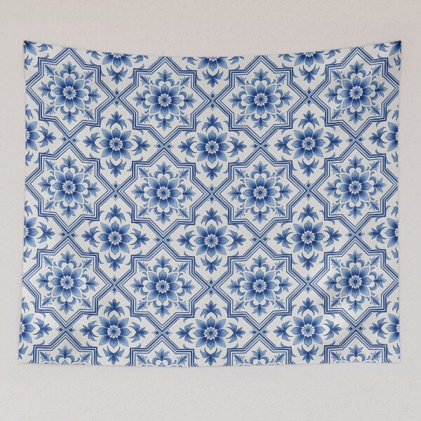 Item preview, Blue and White Floral Tile Pattern designed and sold by HappyOops.