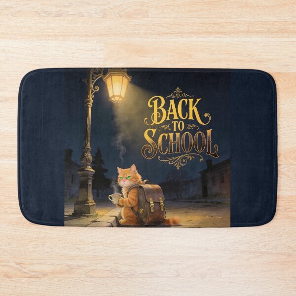 Item preview, Back to School Orange Cat with Backpack and Coffee Under a Lantern designed and sold by OksArtStudio.