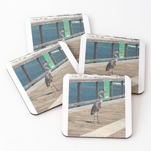 Item preview, Great Blue Heron Standing on Wooden Pier Art Print designed and sold by KaleChub.