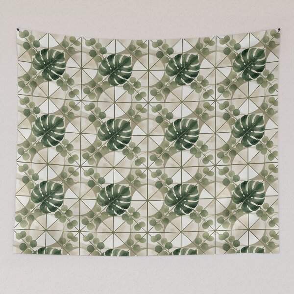 Item preview, Botanical Monstera Leaf Geometric Tile Pattern designed and sold by HappyOops.